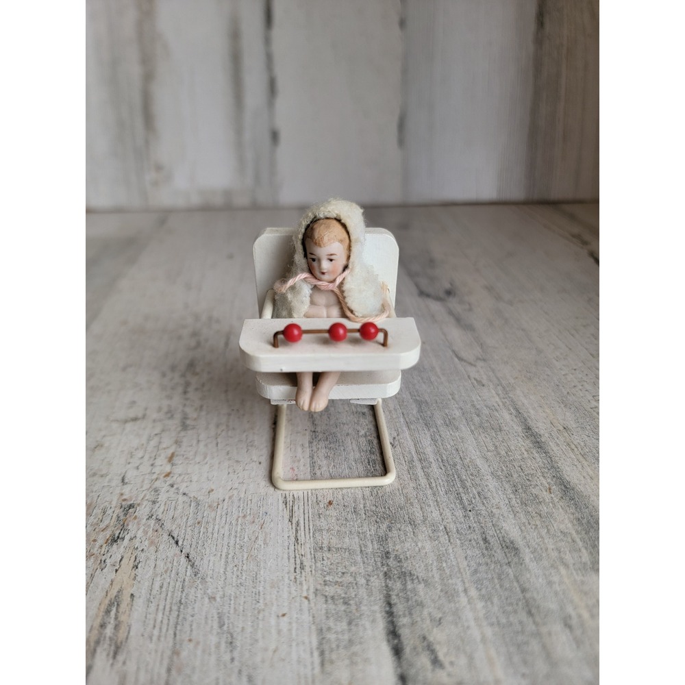 Victorian baby high chair miniature doll vintage figure home child decor figure